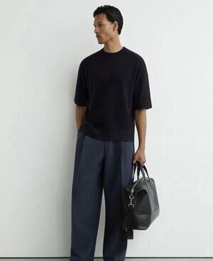 REISS Navy Baines Merino Wool Relaxed Knit T-Shirt M